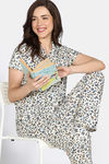 Zivame Snuggle Safari Knit Poly Pyjama Set - Antique White — thumbnail 4